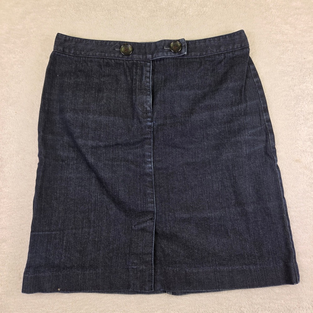 Talbots Petite Dark Wash Stretch Denim Straight Skirt Size 10P Blue Front Slit